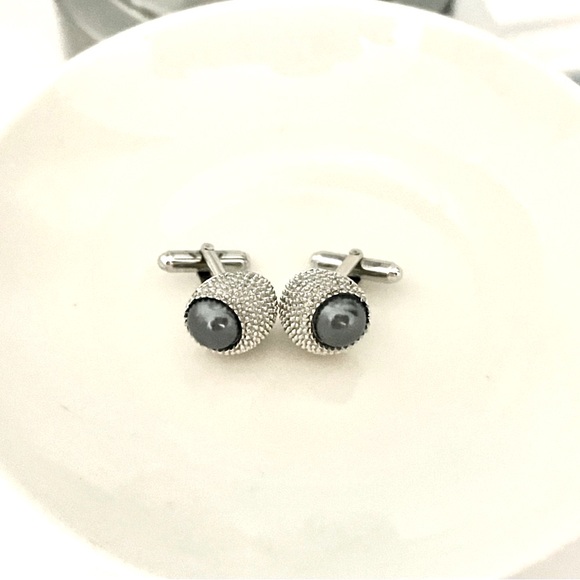 Erwin Pearl - Cufflinks - Textured Silver Tone & Blue Grey Glass Pearls - NWOT - Picture 5 of 6